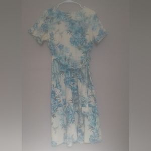 Jemma Womens Tie Waist Dress Size 14 Color Cream  With Blue Black Floral Print